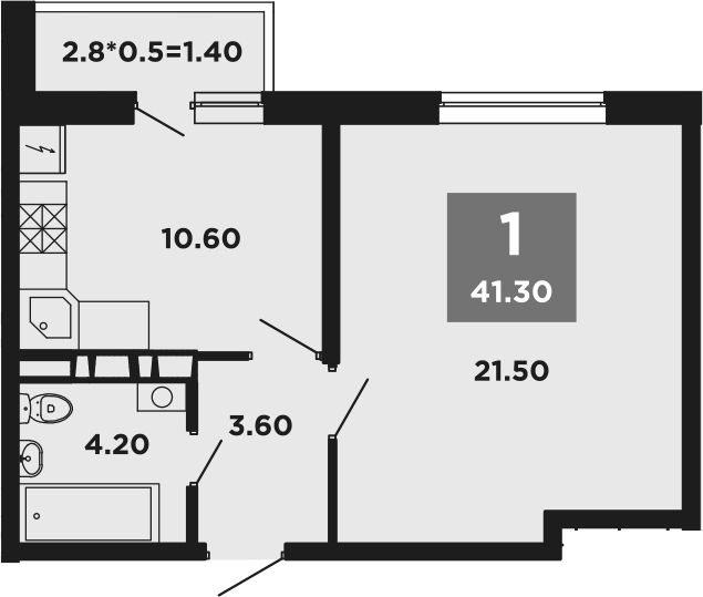 1-комн., 39.9 м², 12/12 этаж, ЖК «НЕО-квартал Красная площадь»