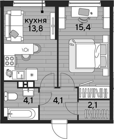 1-комн., 39.5 м², 6/16 этаж, ЖК «DОГМА ПАРК»