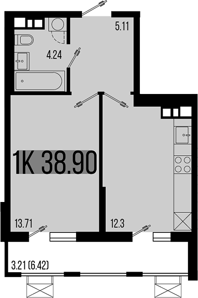 Продается 1-комн. квартира, 35.69 м²