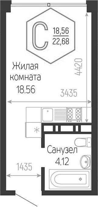 Студия, 22.68 м², 12/24 этаж, ЖК «Гарантия PRIME»