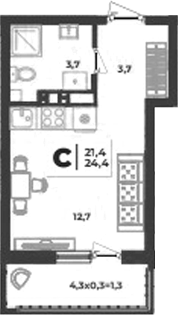 Студия, 20.1 м², 3/9 этаж, ЖК «Лето»