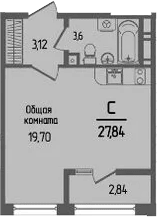 Студия, 26.42 м², 8/16 этаж, ЖК «Прима»