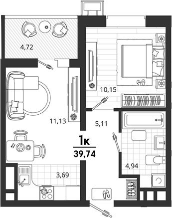 1-комн., 35.02 м², 17/18 этаж, ЖК «Родные Просторы»