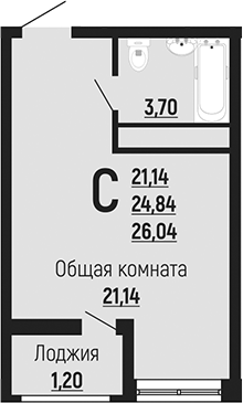 Студия, 24.84 м², 5/24 этаж, ЖК «Славянка»