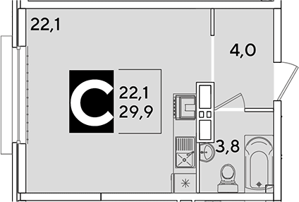 Студия, 29.9 м², 11/16 этаж, ЖК «Самолет»