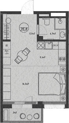 Студия, 32.8 м², 5/7 этаж, ЖК «Оливия»