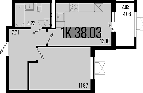 1-комн., 36 м², 6/8 этаж, ЖК «Цветной бульвар»