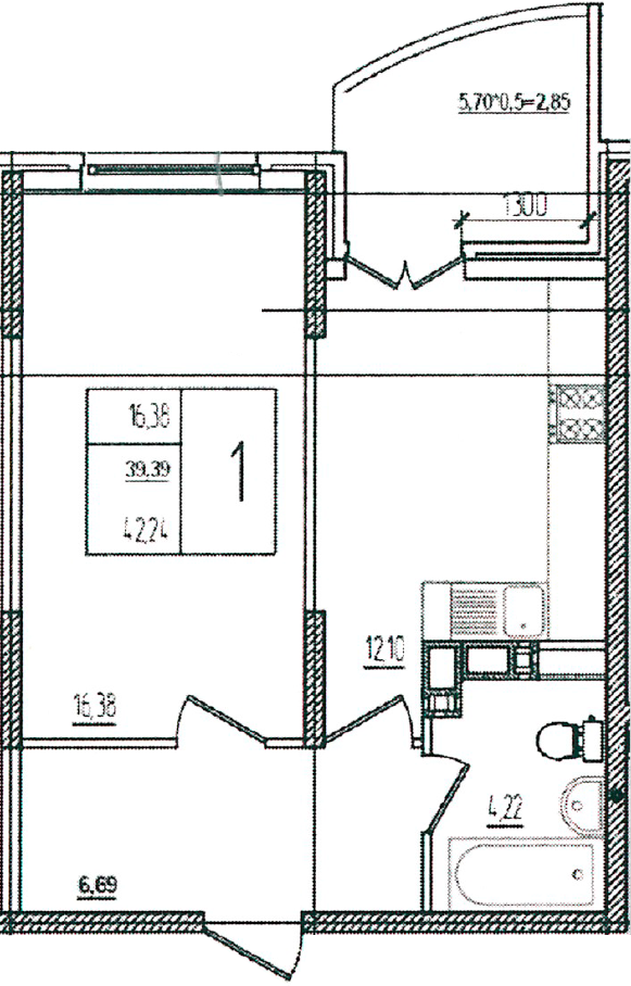 Продается 1-комн. квартира, 39.39 м²
