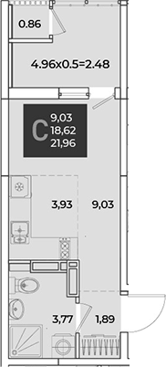 Студия, 19.48 м², 14/18 этаж, ЖК «Образцово»