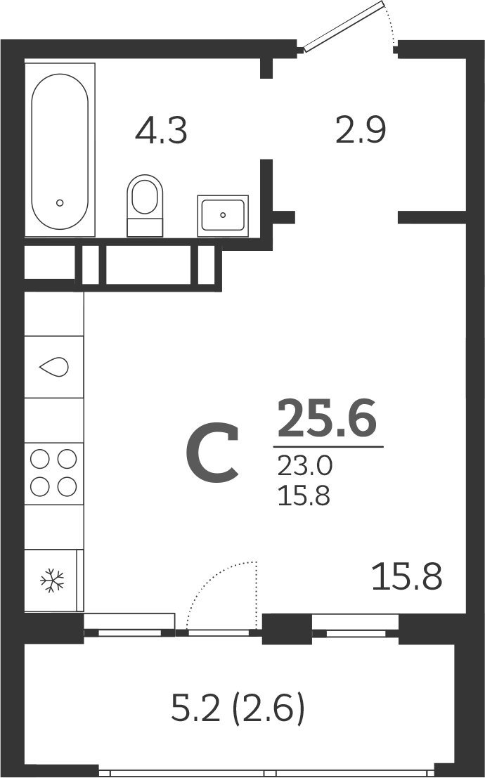 Студия, 23 м², 4/24 этаж, ЖК «Все Свои VIP»
