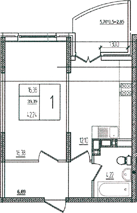 Продается 1-комн. квартира, 39.39 м²