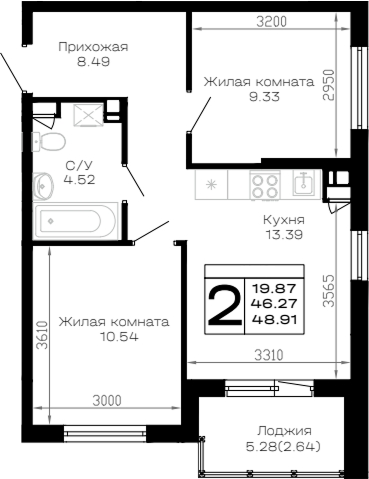 2-комн. Усадьба Гостагаевская