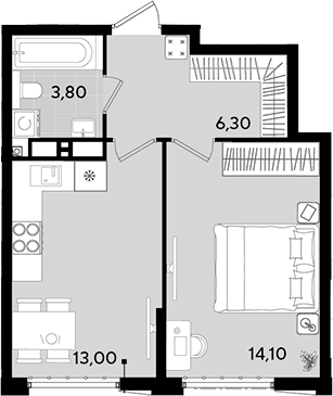 1-комн., 37.2 м², 11/18 этаж, ЖК «Порто-Ново»