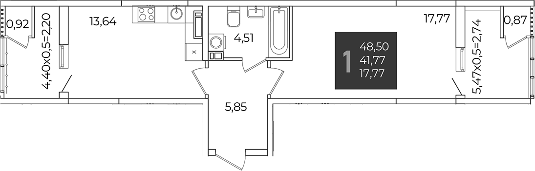 1-комн., 41.77 м², 21/21 этаж, ЖК «Образцово»