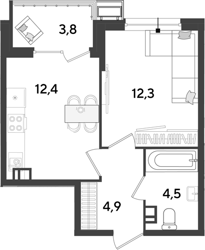1-комн., 34.1 м², 3/9 этаж, ЖК «Парк Победы»
