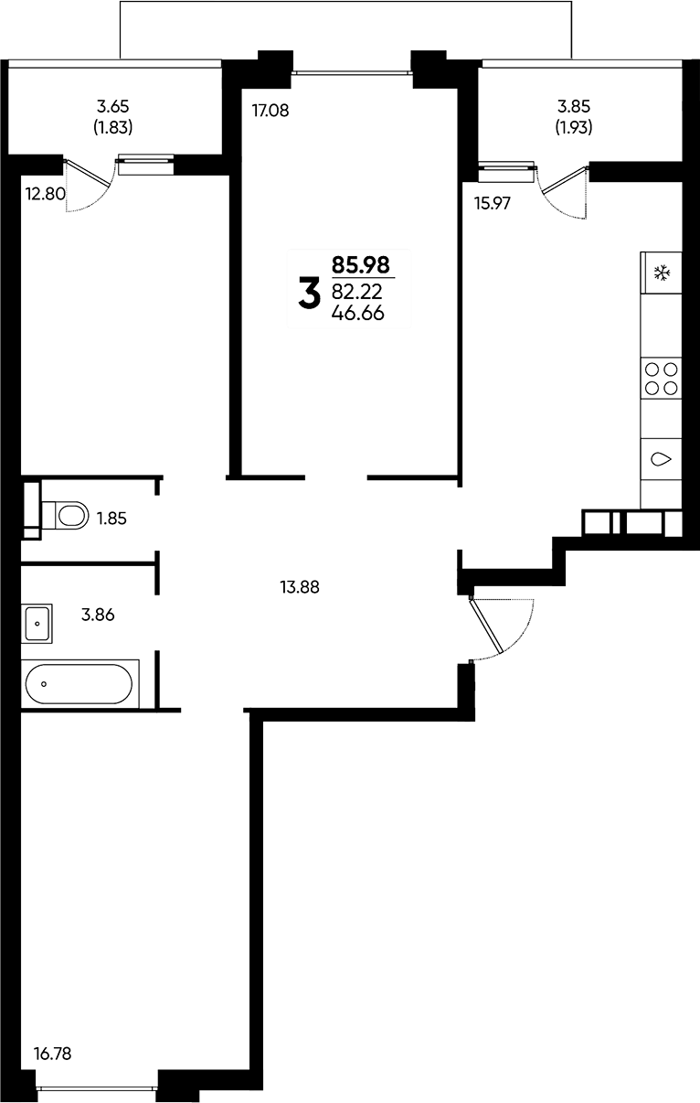 3-комн., 82.22 м², 16/22 этаж, ЖК «Достояние»