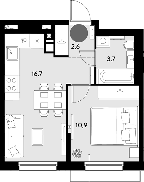 2-комн., 33.9 м², 9/9 этаж, ЖК «Грейд»