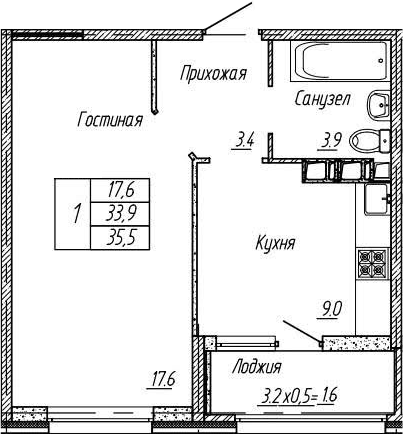 1-комн., 33.9 м², 12/18 этаж, ЖК «Архитектор. ГК ЮгСтройИнвест»