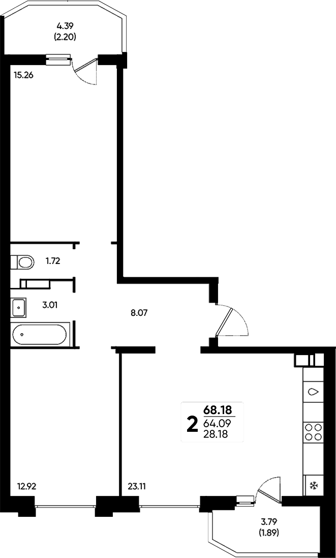 2-комн., 64.09 м², 13/20 этаж, ЖК «Достояние»