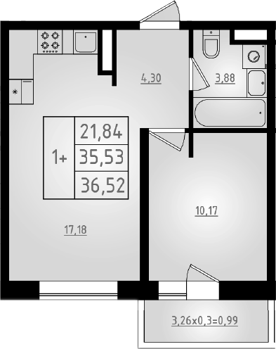 Продается 2-комн. квартира, 35.53 м²
