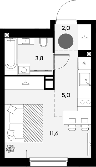 Студия, 22.4 м², 9/9 этаж, ЖК «Грейд»