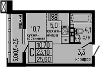 Студия, 23.1 м², 6/13 этаж, ЖК «Звезды»