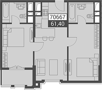Объект, 61.4 м², 7/7 этаж, ЖК «Красная поляна 540»