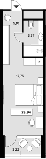 Студия, 26.72 м², 4/6 этаж, ЖК «Гостиничный комплекс Белые ночи»