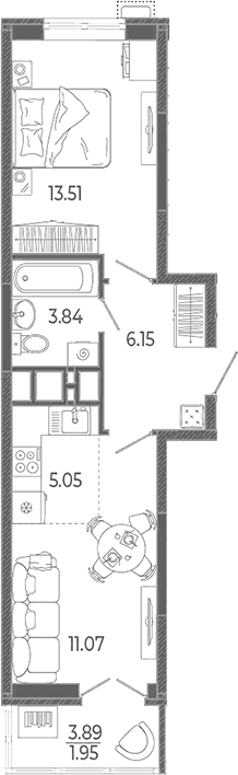 2-комн., 39.62 м², 4/21 этаж, ЖК «Эстет»