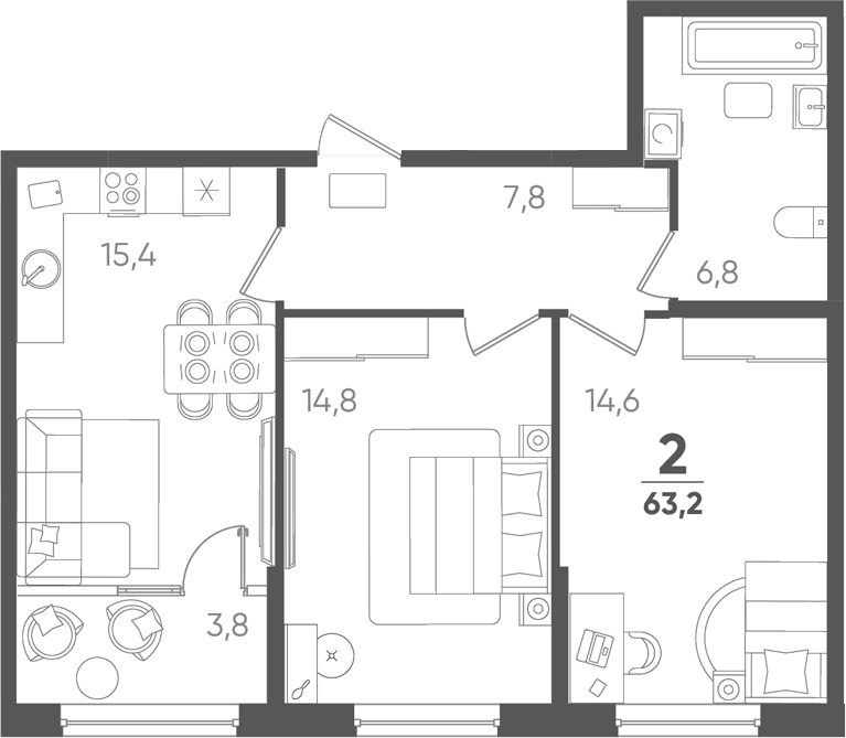 Продается 2-комн. квартира, 59.4 м²
