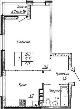 1-комн., 36.5 м², 3/18 этаж, ЖК «Архитектор. ГК ЮгСтройИнвест»