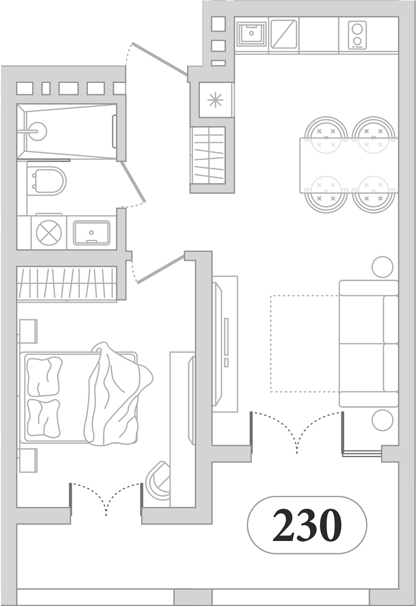 1-комн., 41.5 м², 5/5 этаж, ЖК «Эден Ривьера»