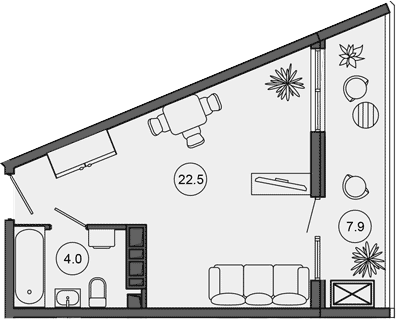 Студия, 26.5 м², 9/10 этаж, ЖК «Гостиничный комплекс GREENMONT»