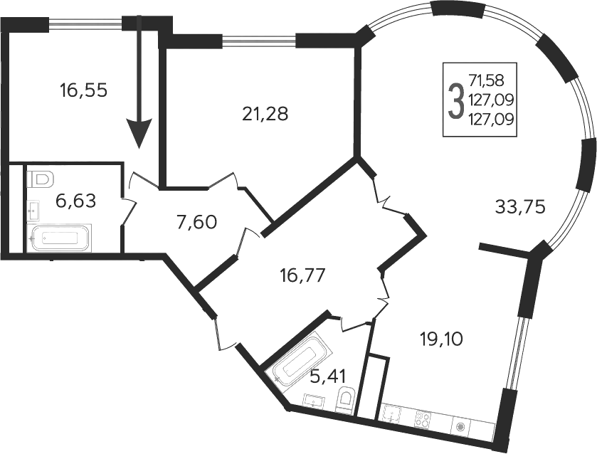 4+ комнаты, 127.09 м², 3/22 этаж, ЖК «AVrorA»