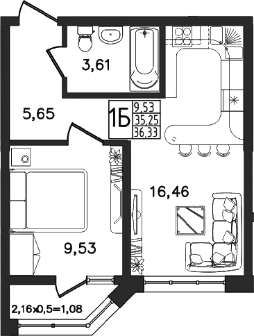 Продается 2-комн. квартира, 35.25 м²