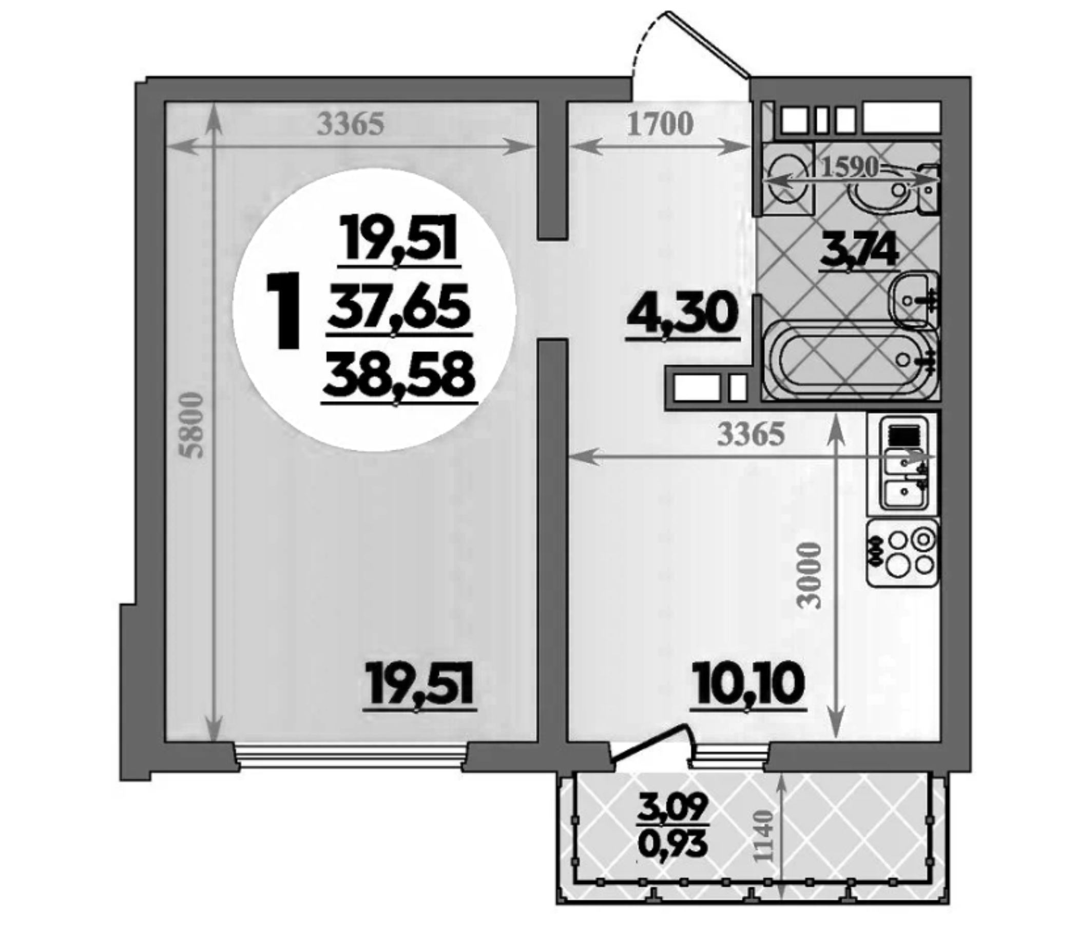 1-комн., 37.65 м², 10/16 этаж, ЖК «Город у моря»
