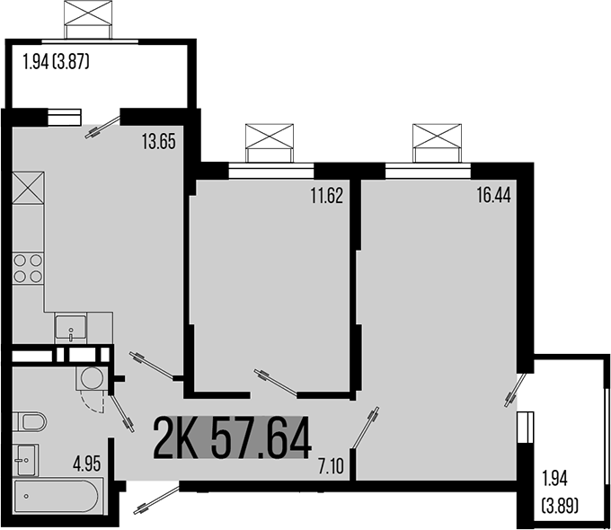 Продается 2-комн. квартира, 53.76 м²