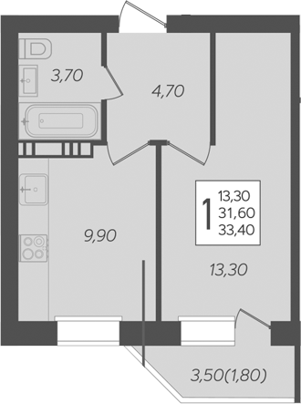 1-комн., 31.6 м², 2/6 этаж, ЖК «Ярославский»