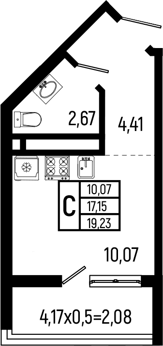 Студия, 17.15 м², 9/9 этаж, ЖК «Ботаника Хиллс»