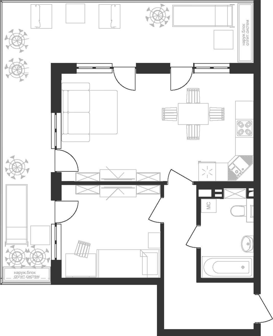 2-комн., 46.61 м², 2/7 этаж, ЖК «Клубная Резиденция Европа. ГК Вектор»