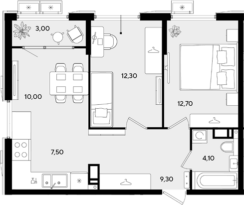 3-комн., 55.9 м², 17/18 этаж, ЖК «Порто-Ново»