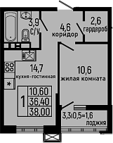 1-комн., 36.4 м², 11/13 этаж, ЖК «Звезды»
