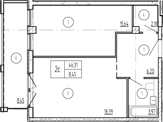 Продается 2-комн. квартира, 46.04 м²