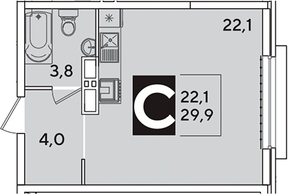 Студия, 29.9 м², 14/16 этаж, ЖК «Самолет»