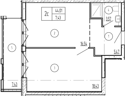 Продается 1-комн. квартира, 43.93 м²