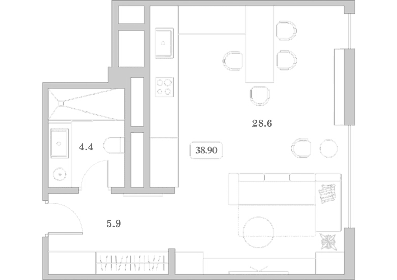 Студия, 38.9 м², 7/7 этаж, ЖК «Граф Толстой»