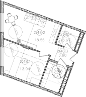 1-комн., 45.22 м², 6/8 этаж, ЖК «Гостиничный комплекс Белые ночи»