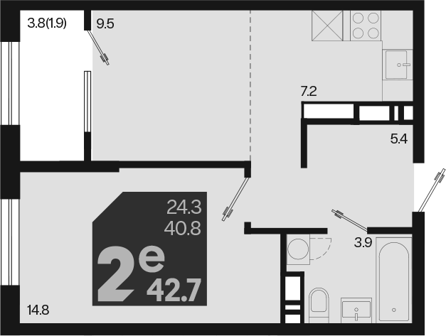 2-комн., 40.8 м², 7/18 этаж, ЖК «Первое место»