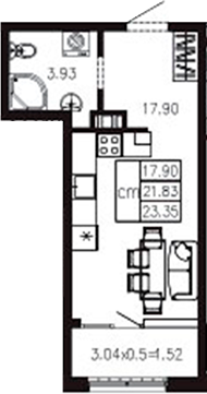 Студия, 21.88 м², 2/9 этаж, ЖК «Суворов»