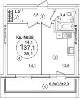Продается 1-комн. квартира, 35.1 м²